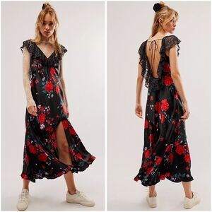 NWT Free People Warm Hearts Midi Sun Dress Black Combo Large Sundress